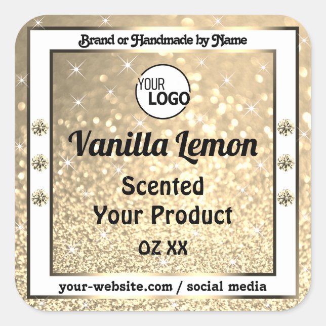 Sticker Carré Parties scintillant d'or Joyaux mousseux Logo Étiq (Devant)