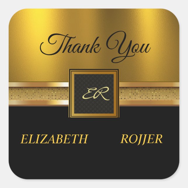 Sticker Carré Parties scintillant d'or Mariage noir de luxe (Devant)