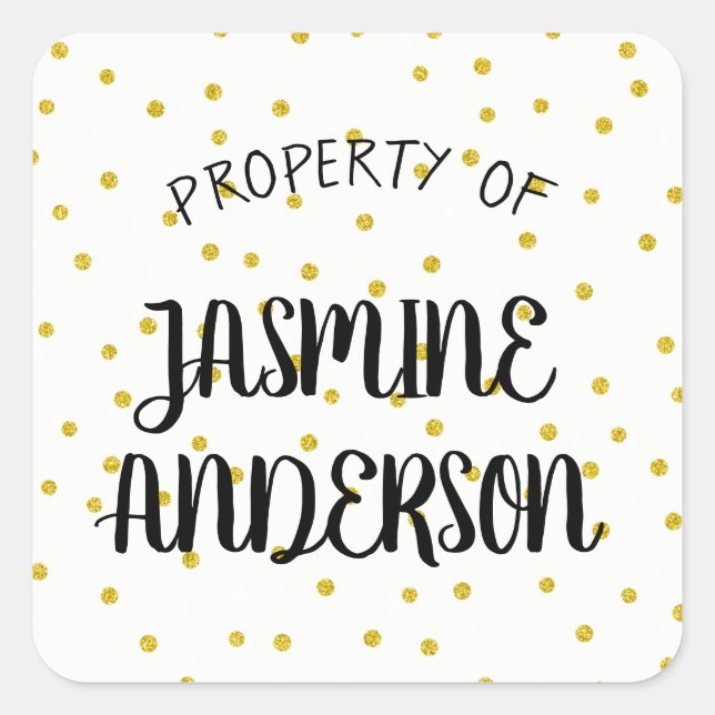 Sticker Carré Parties scintillant d'or, propriété des autocollan (Devant)