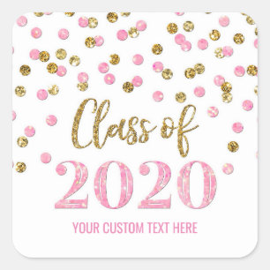 Sticker Carré Parties scintillant d'or rose Confetti Graduation 