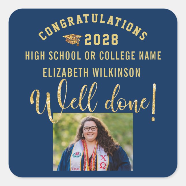 Sticker Carré Parties scintillant d'or Script Gras Diplôme photo (Devant)