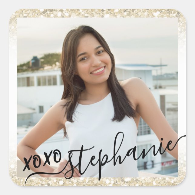 Sticker Carré Parties scintillant d'or XOXO Merci Party Favorise (Devant)