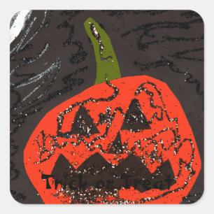 Sticker Carré Parties scintillant effrayante Jack o' Lantern