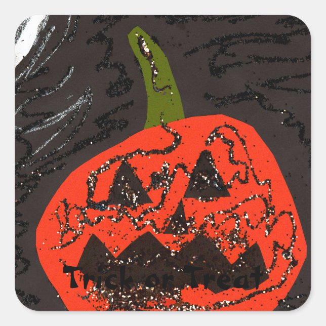 Sticker Carré Parties scintillant effrayante Jack o' Lantern (Devant)