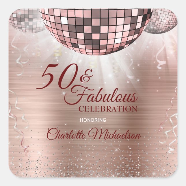 Sticker Carré Parties scintillant Gold Rose tendance Glam 50 & F (Devant)