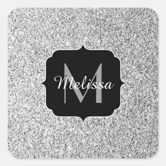 Sticker Carré Parties scintillant gris argent scintille Monogram (Devant)