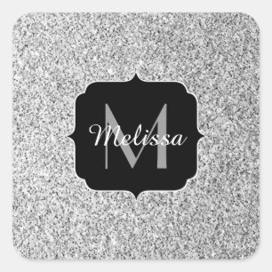 Sticker Carré Parties scintillant gris argent scintille Monogram