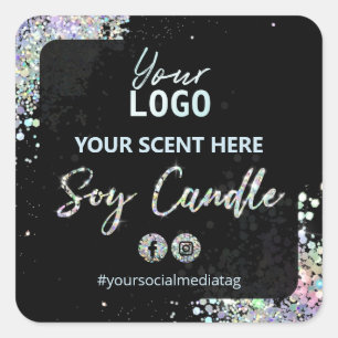 Sticker Carré Parties scintillant holographique noire Soy Candle