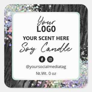 Sticker Carré Parties scintillant holographique Zebra Print Soy