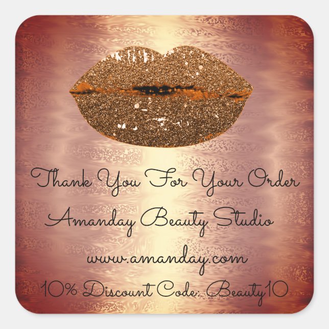 Sticker Carré Parties scintillant Lèvres Merci Magasin Remise Or (Devant)