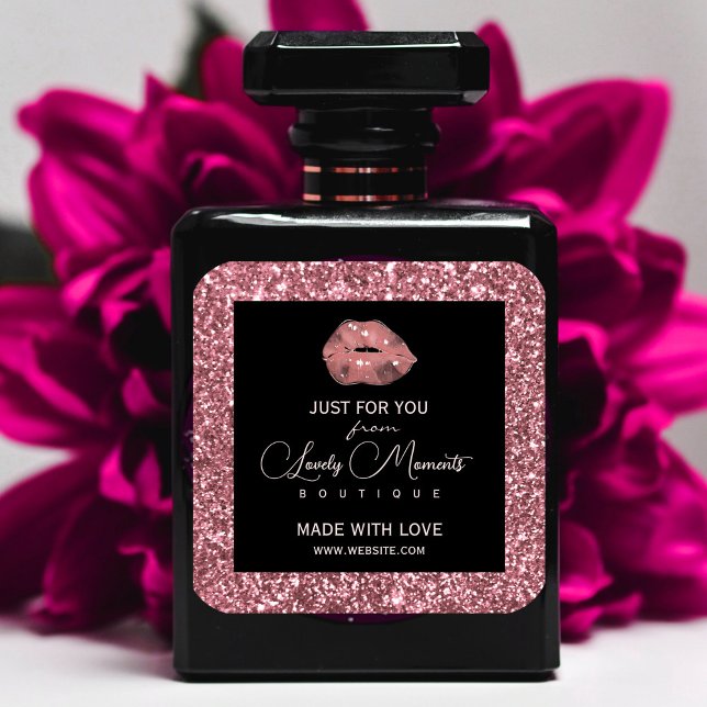 Sticker Carré Parties scintillant Merci Rose Gold Circle Boutiqu (Glitter Thank Rose Gold Circle Boutique Logo Sticker #lips #watercolorlips #addlogo #beautylabels)