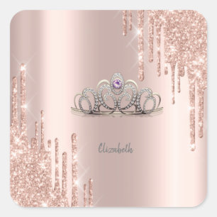 Sticker Carré Parties scintillant modernes Rose Gold Tiara