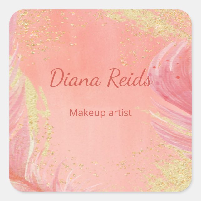 Sticker Carré Parties scintillant or rose nom personnalisé (Devant)