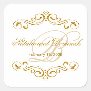 Sticker Carré Parties scintillant or tournois Mariage Monogram L