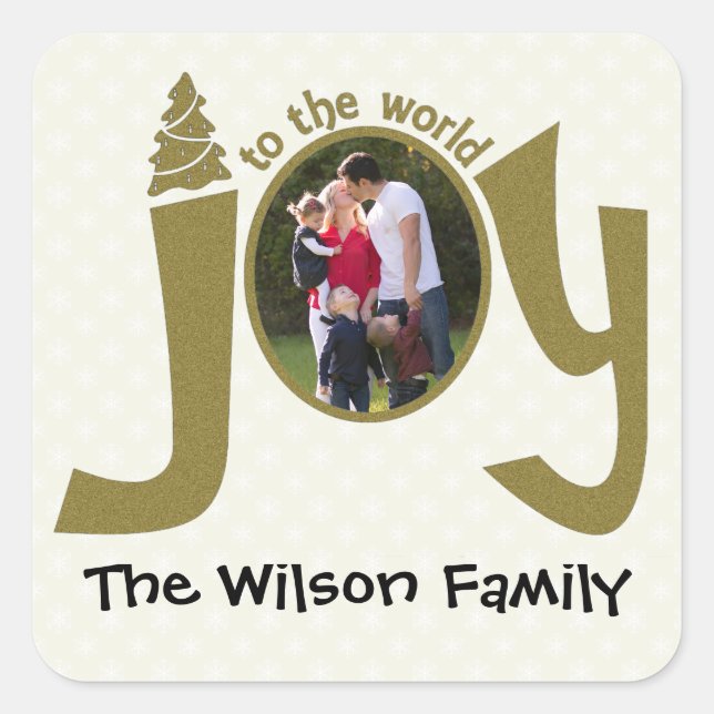 Sticker Carré Parties scintillant photo personnalisée Joie au mo (Devant)