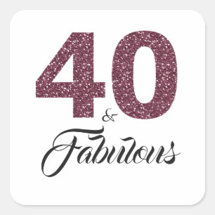 Sticker Carré Parties scintillant pourpre 40 et fabuleux   40e a