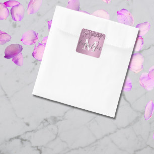 Sticker Carré Parties scintillant Rose Blush Girl Rose Nom