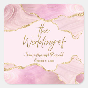 Sticker Carré Parties scintillant rose et or Agate Le Mariage de