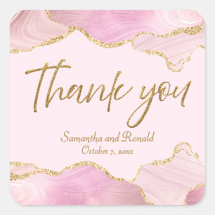 Sticker Carré Parties scintillant rose et or Agate Merci Mariage