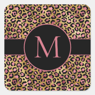 Sticker Carré Parties scintillant rose et or empreinte de léopar