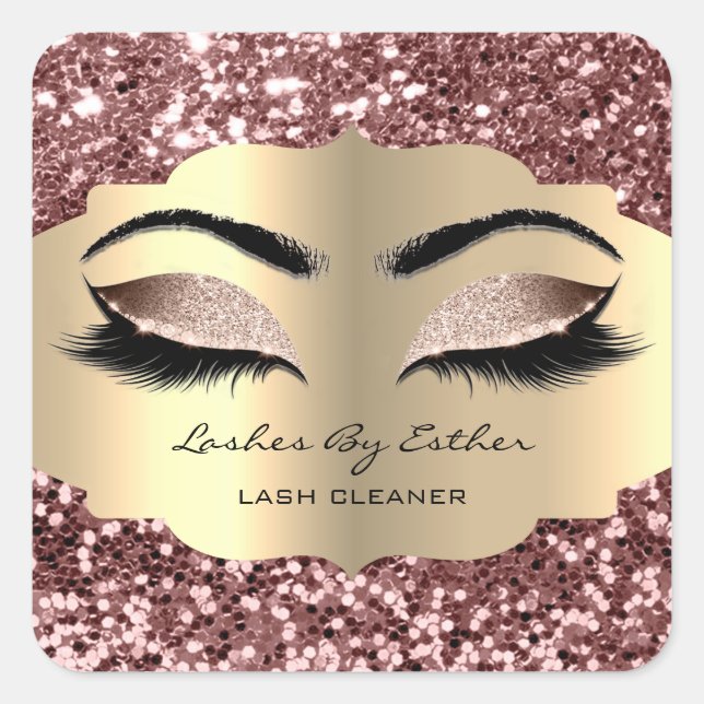 Sticker Carré Parties scintillant Rose Gold Lashes Nettoyant maq (Devant)