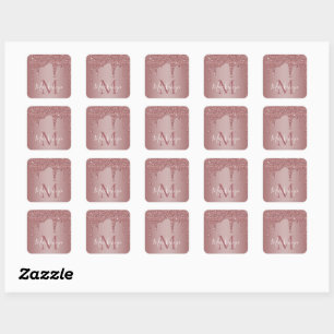 Sticker Carré Parties scintillant rose Gold Sparkle Monogramme