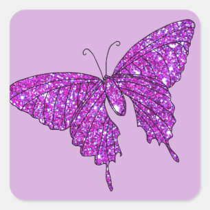 Sticker Carré Parties scintillant rose Lilac Étincelle Papillon 