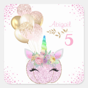 Sticker Carré Parties scintillant rose or Citrouille Unicorn Gir