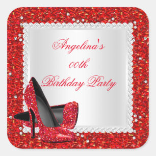 Sticker Carré Parties scintillant Rouge Haut talons Anniversaire