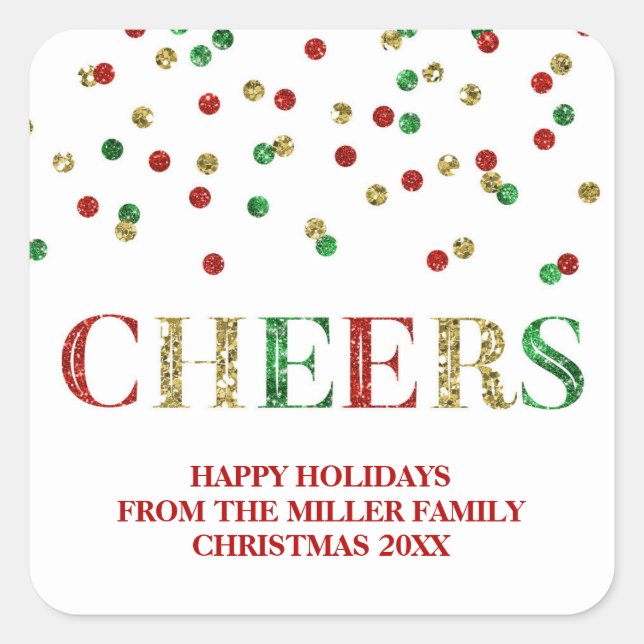 Sticker Carré Parties scintillant rouge or Confetti Cheval Noël  (Devant)