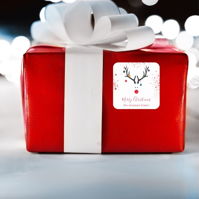 Sticker Carré Parties scintillant rouge rennes de Noël (Créateur téléchargé)