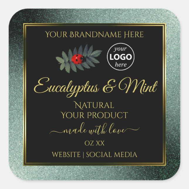 Sticker Carré Parties scintillant Turquoise foncée Noir Étiquett (Devant)