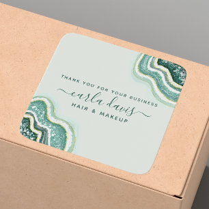 Sticker Carré Parties scintillant turquoise or Agate Géode Busin