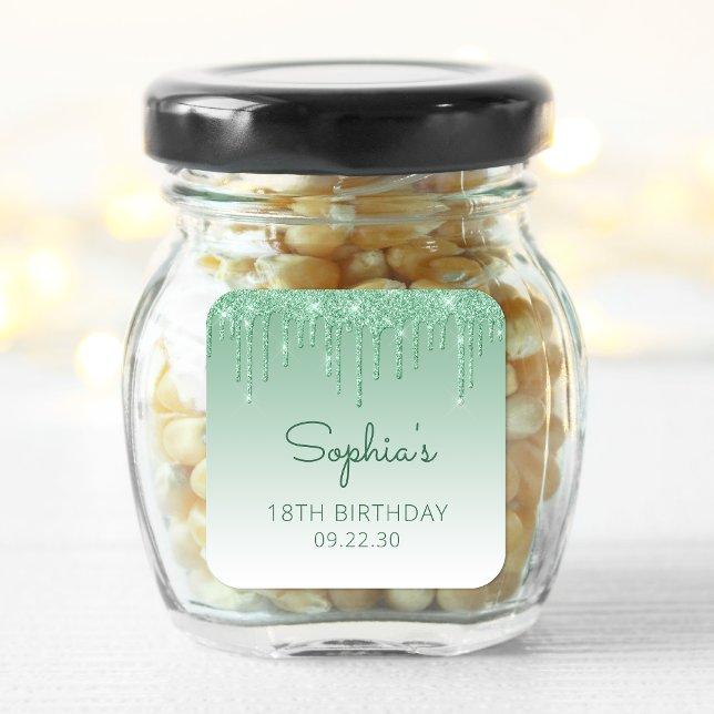 Sticker Carré Parties scintillant verte Carré 18e anniversaire (Créateur téléchargé)