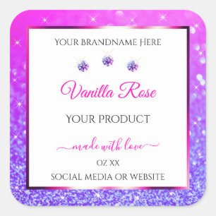 Sticker Carré Parties scintillant violet rose blanc Produit Étiq