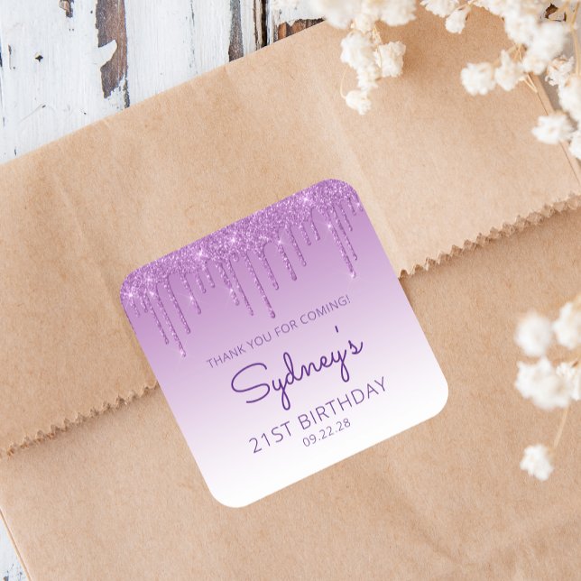 Sticker Carré Parties scintillant violette 21e anniversaire Merc (Créateur téléchargé)