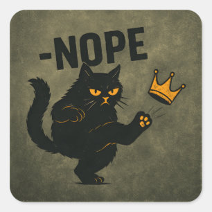 Sticker Carré Pas De Rois En Amérique Chat Noir Drôle Kicking Cr