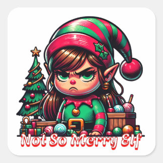 Sticker Carré Pas très joyeux elf de Noël