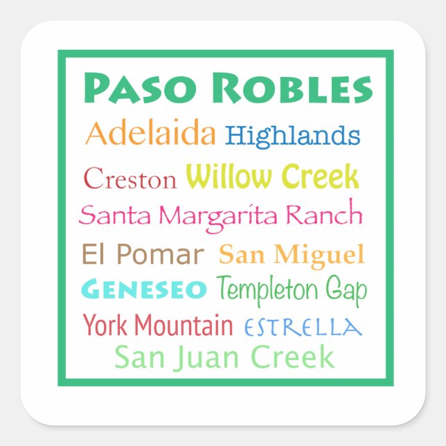 Sticker Carré Paso Robles Coloré  (Devant)