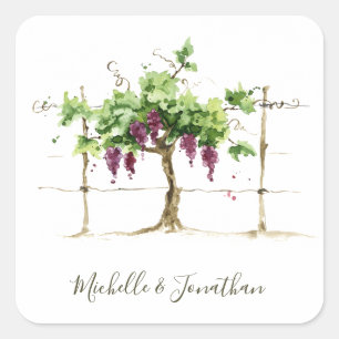 Sticker Carré Paso Robles Vignoble Vignoble Enveloppe Mariage Se