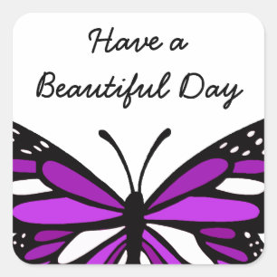 Sticker Carré Passez une Belle Journée   Papillon Violet