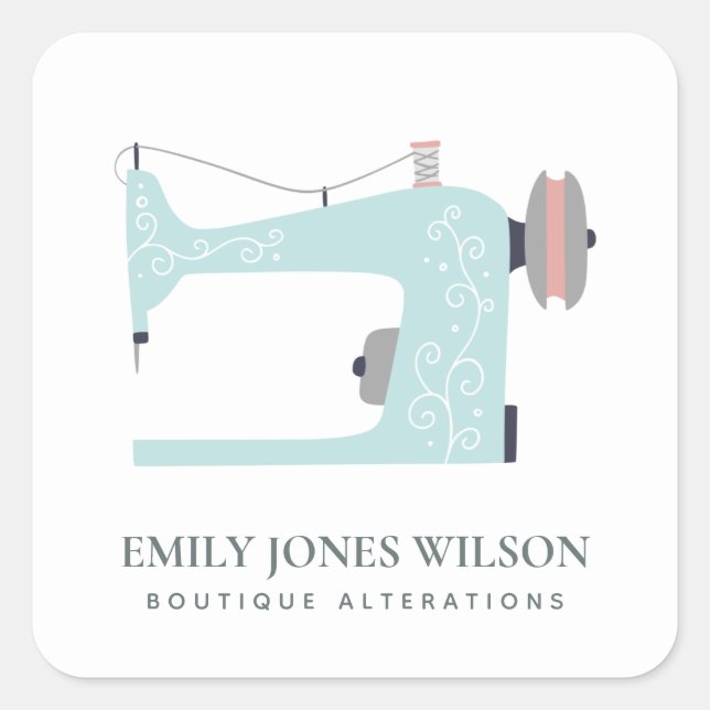 STICKER CARRÉ PASTEL AQUA BLEU PEACH ROSE SEWING MACHINE TAILEUR (Devant)