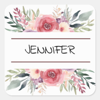 Sticker Carré Pastel Aquarelle Fleur Floral Nom de la bordure