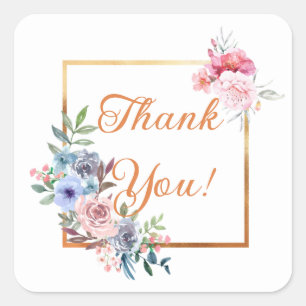 Sticker Carré Pastel Aquarelle Floral Bouquet Merci