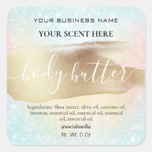 Sticker Carré Pastel Arc-en-Ciel Parties scintillant Or Beurre C