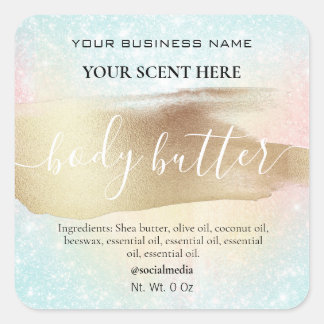 Sticker Carré Pastel Arc-en-Ciel Parties scintillant Or Beurre C