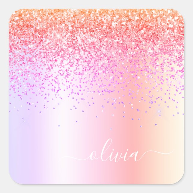 Sticker Carré Pastel Arc-en-ciel rose or violet Parties scintill (Devant)