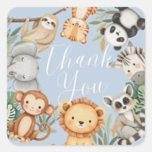 Sticker Carré Pastel baby shower tropical Jungle Safari Animaux