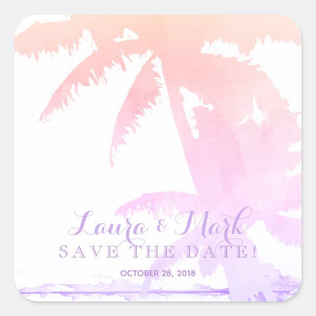 Sticker Carré Pastel Beach Wedding Palm Tree Leaves (Devant)