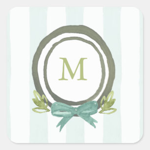 Sticker Carré Pastel Bleu clair et Vert Monogramme Crest